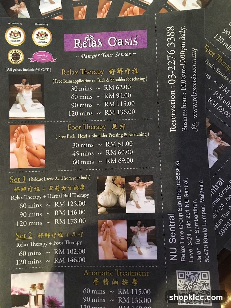 Relax Oasis Menu