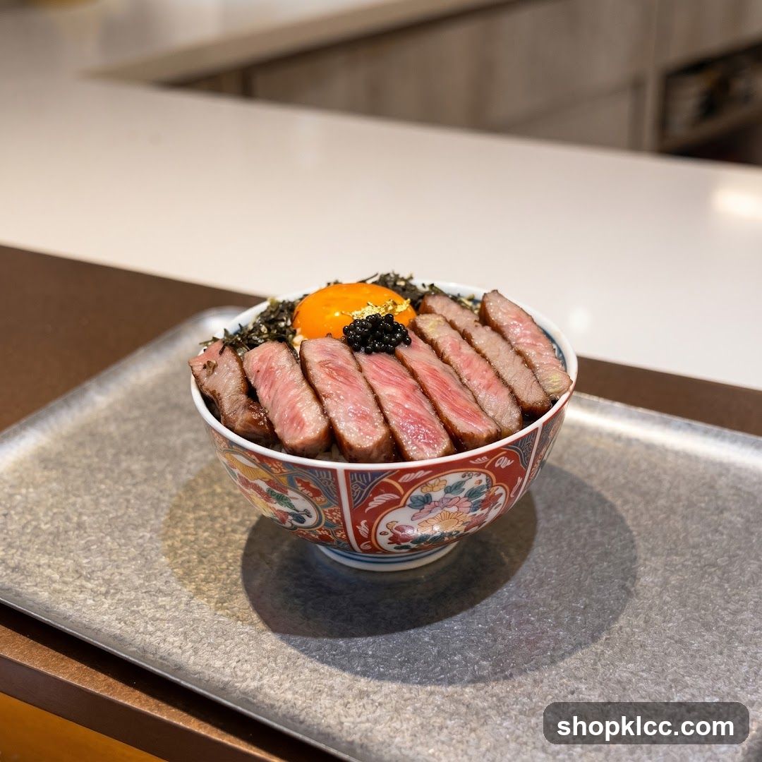 Beef Donburi with Egg Yolk and Caviar