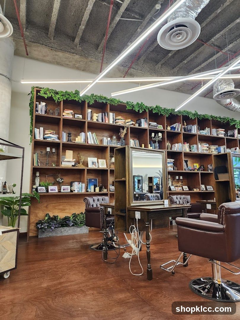 Salon Interior with Bookshelves