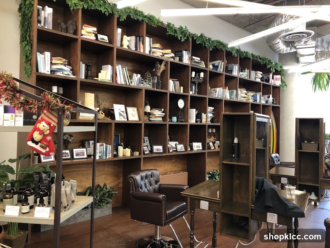Salon Interior with Bookshelves and Styling Chairs