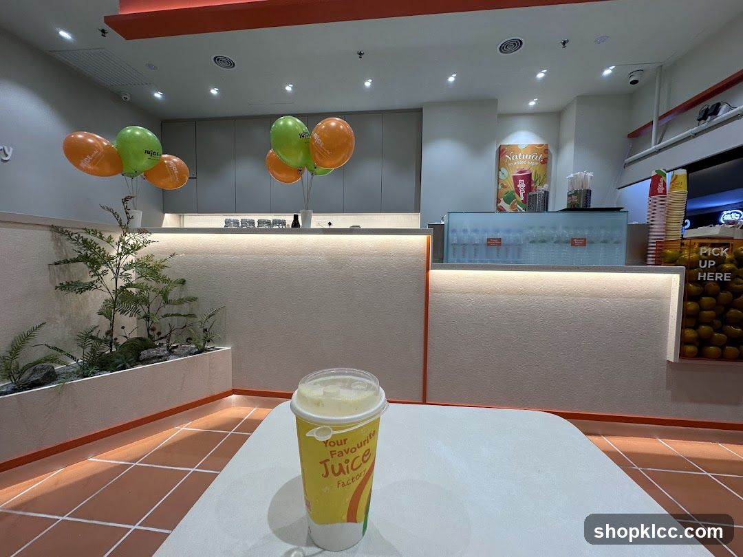 Juice Shop Interior with Drink on Table
