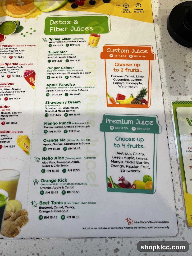 Detox & Fiber Juices Menu