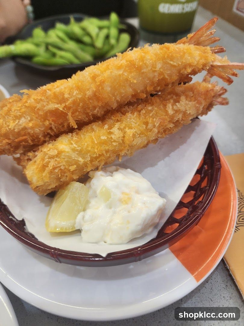 Fried Shrimp with Dip and Edamame