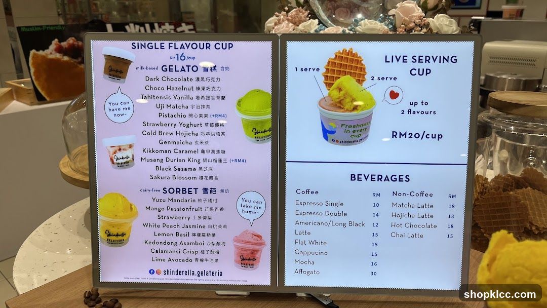 Gelato and Beverages Menu