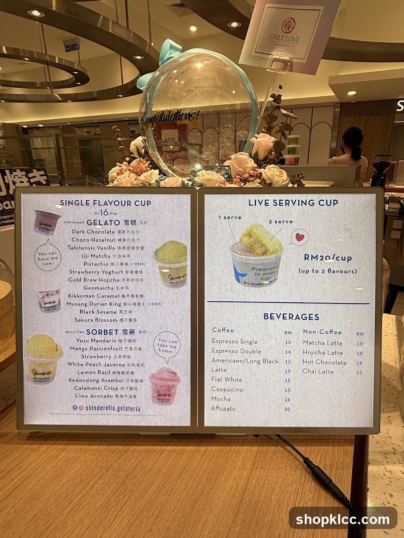 Shinderella Gelateria Menu