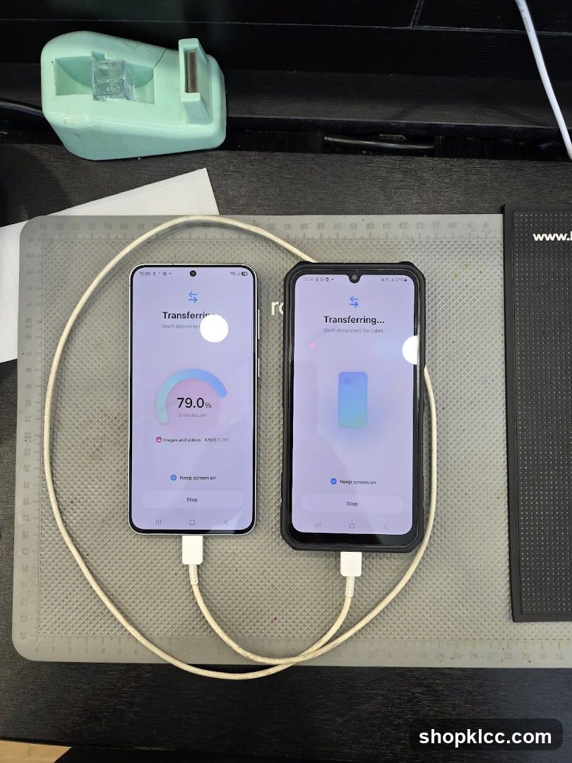 Two smartphones transferring data