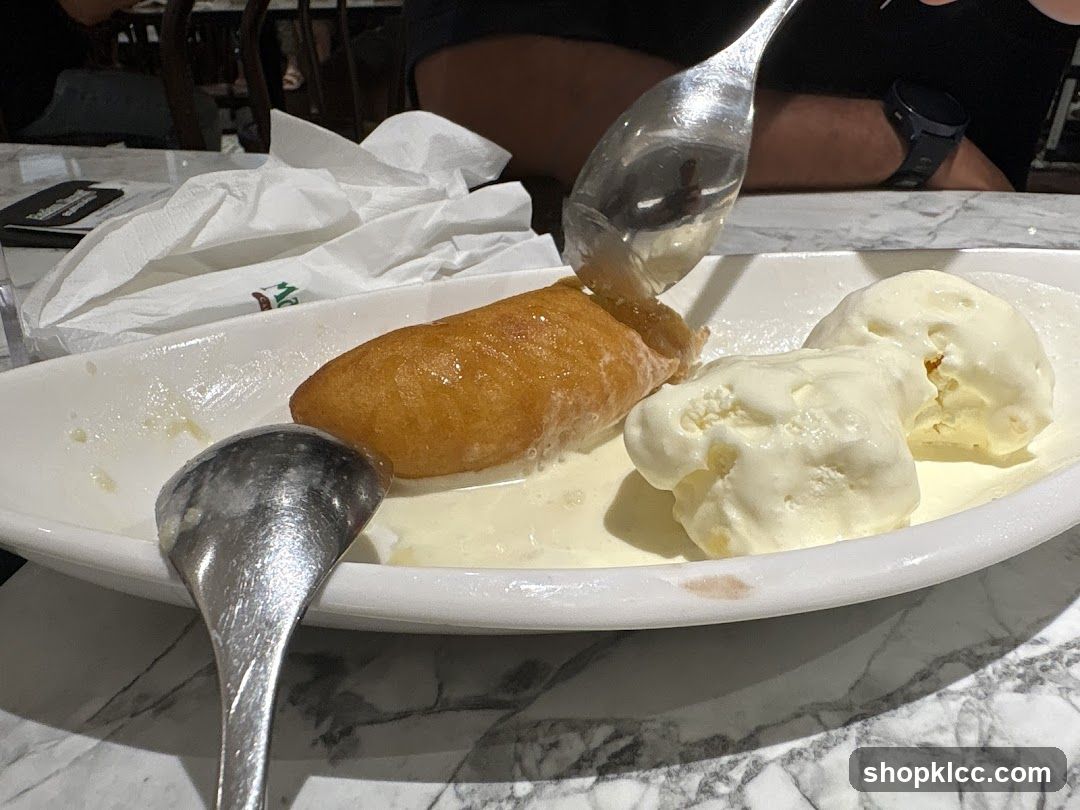 Fried dessert with ice cream