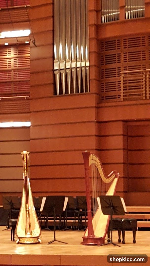 Concert Hall Stage with Harps and Organ