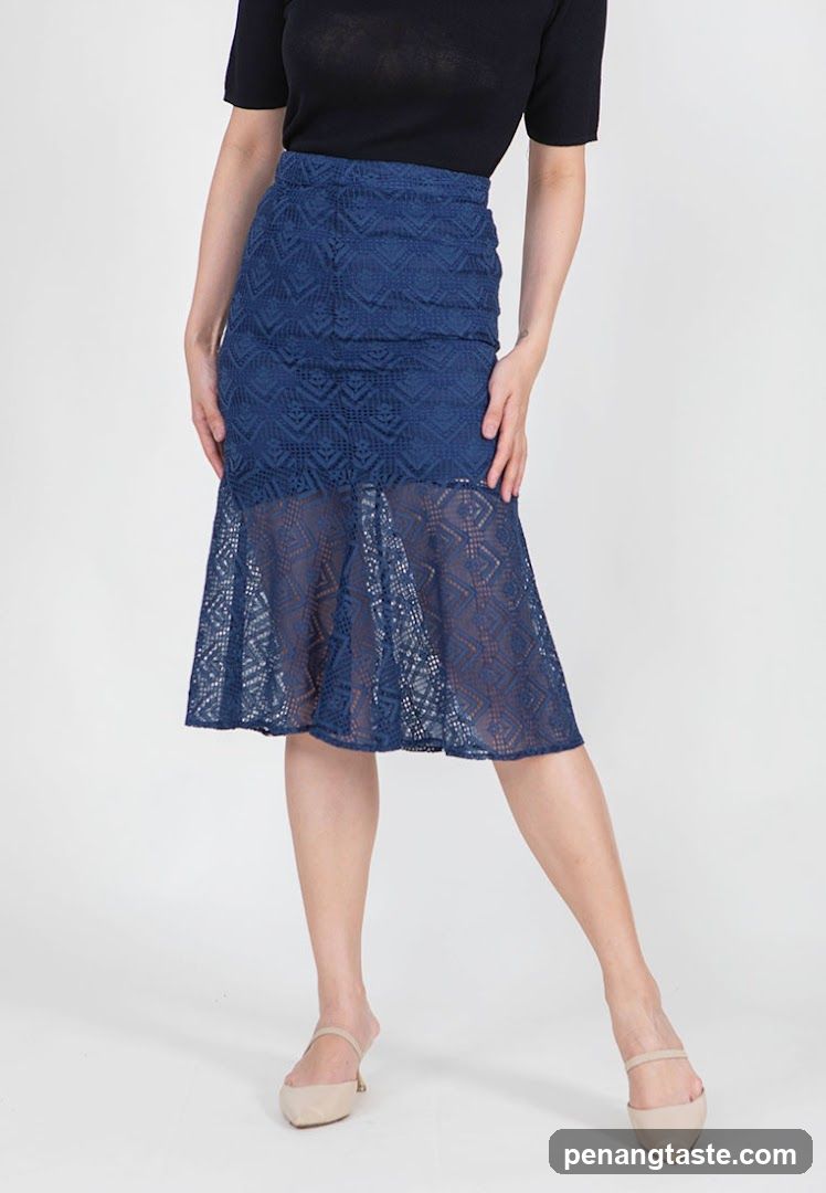 Woman in Blue Lace Skirt