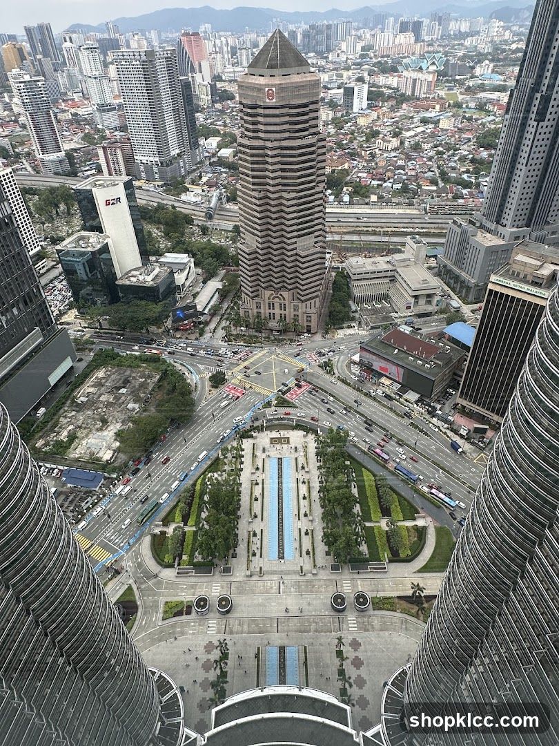 Aerial View of a Cityscape with Skyscrapers and Traffic