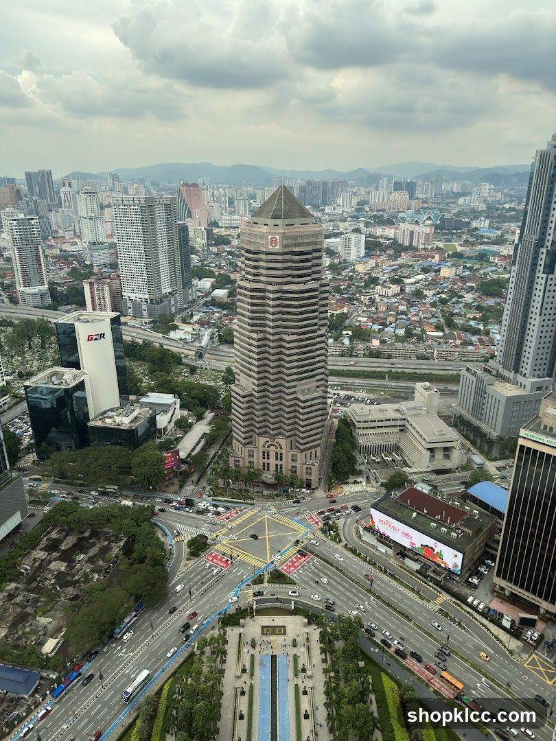 Cityscape with Tall Buildings and Busy Intersection