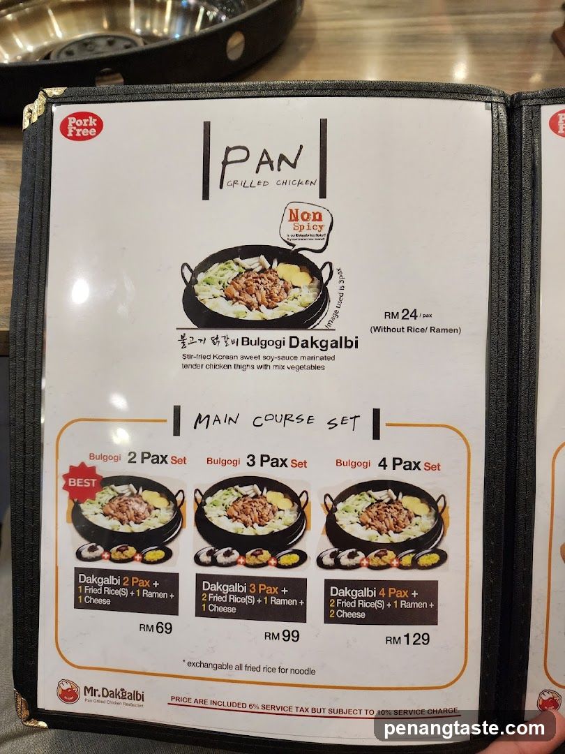 Pan Grilled Chicken Menu