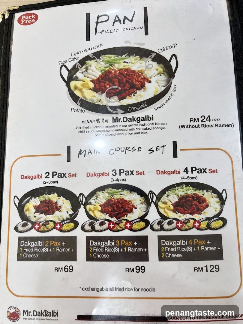 Pan Grilled Chicken Menu
