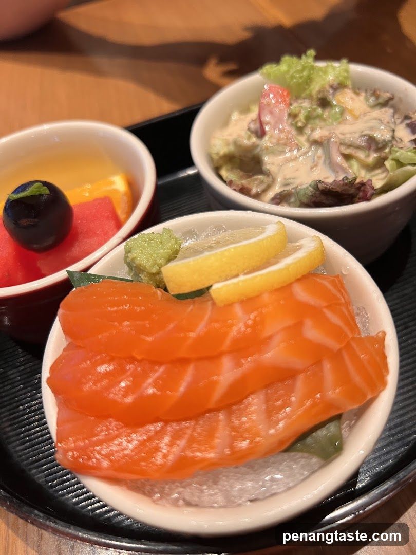 Salmon Sashimi with Fruit and Salad