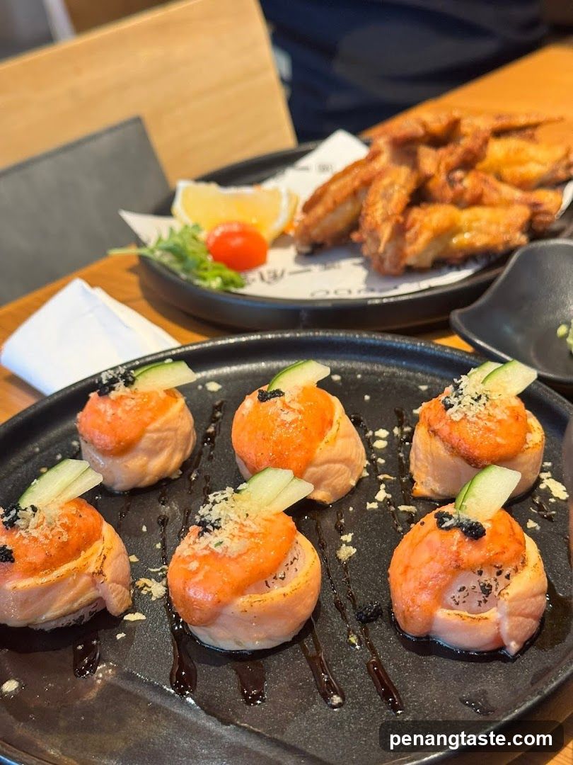 Salmon Sushi Bites and Chicken Wings