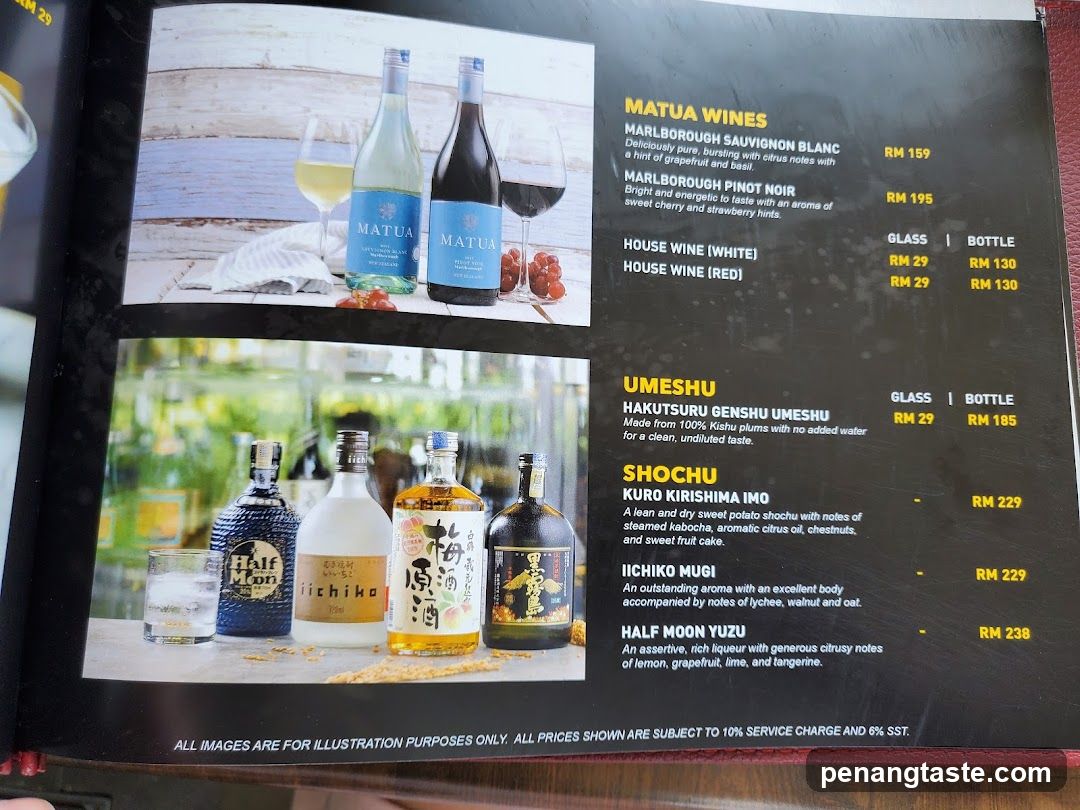 Wines, Umeshu, and Shochu Menu