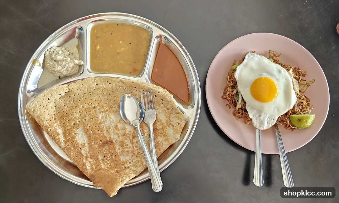 Indian Food Platter and Noodles with Egg
