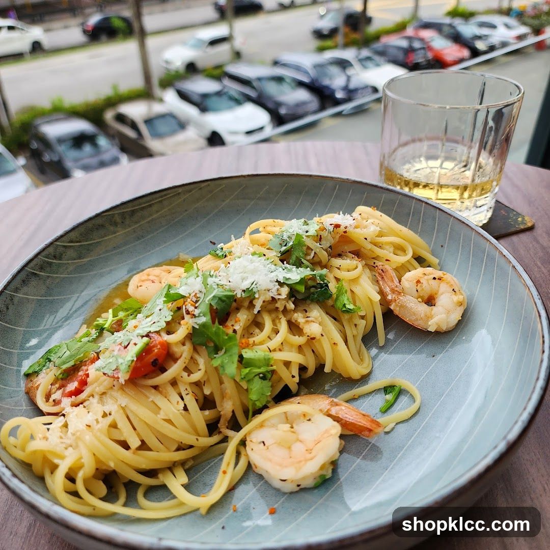Shrimp Pasta and Drink