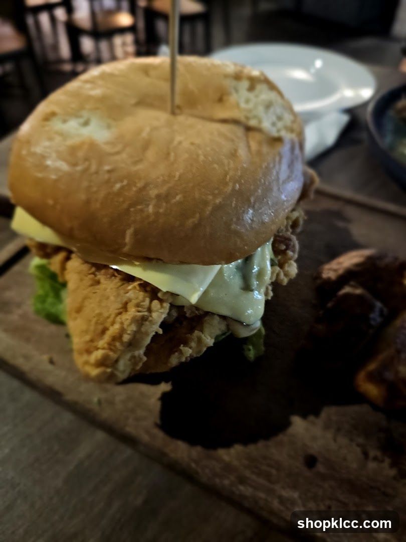 Burger on a Wooden Board