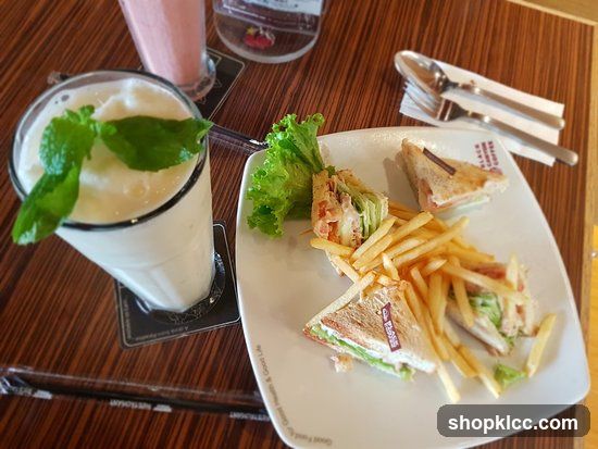 Sandwiches and Fries with a Smoothie