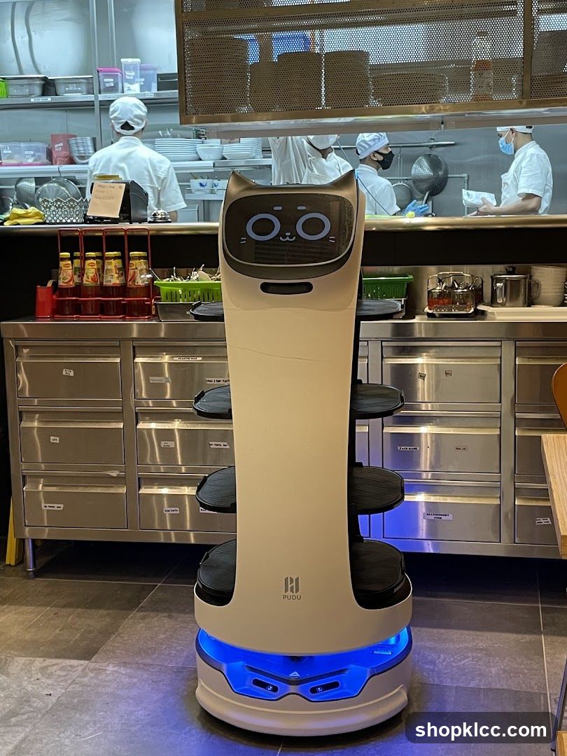 Robot waiter in a restaurant kitchen