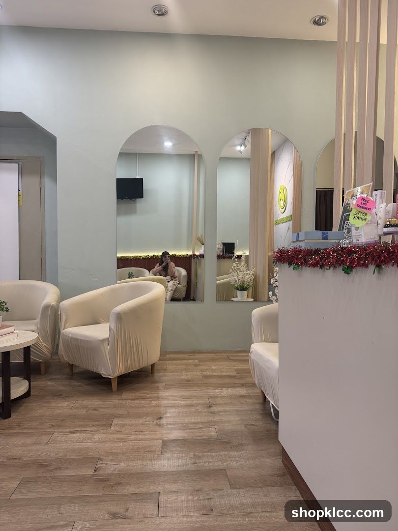 Waiting area with arched mirrors