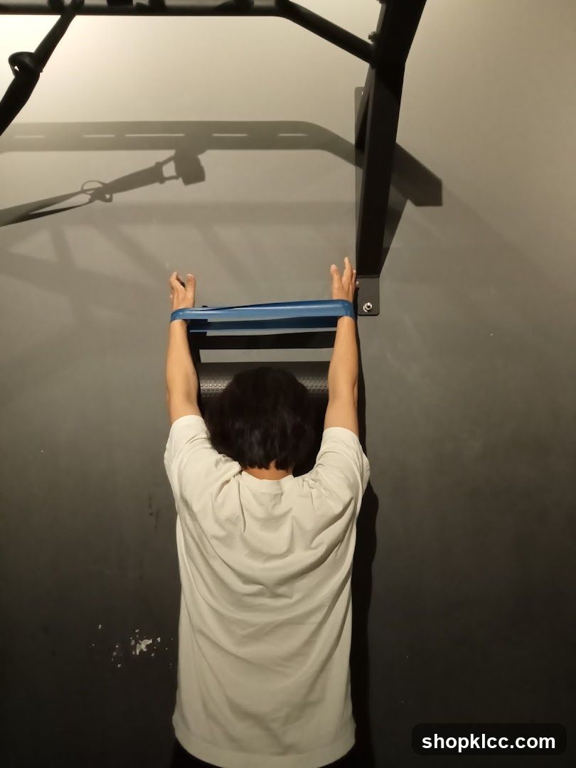 Person stretching with resistance band