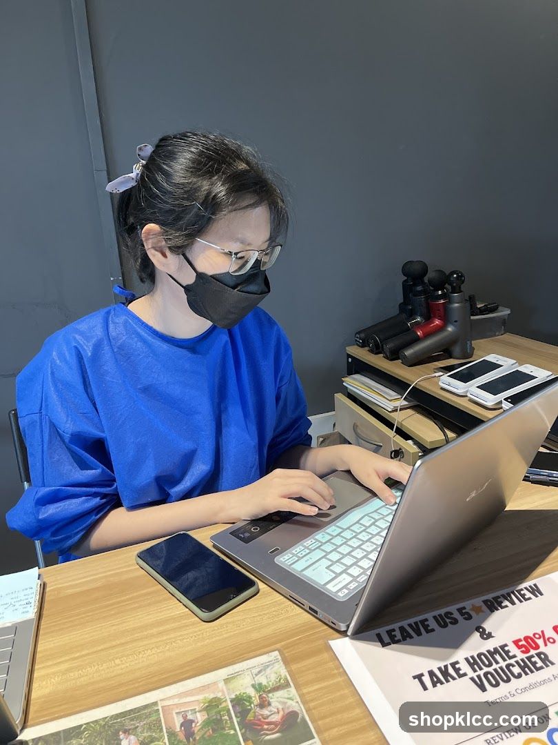 Woman working on laptop