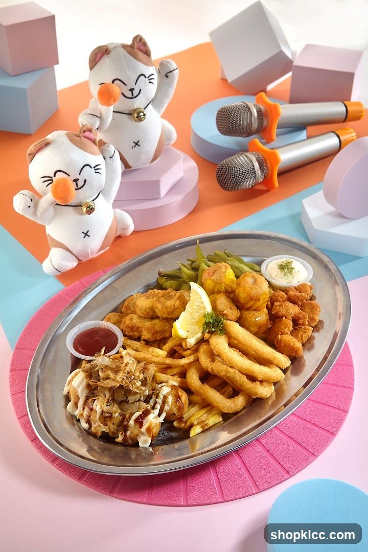 Platter of fried food with decorative elements