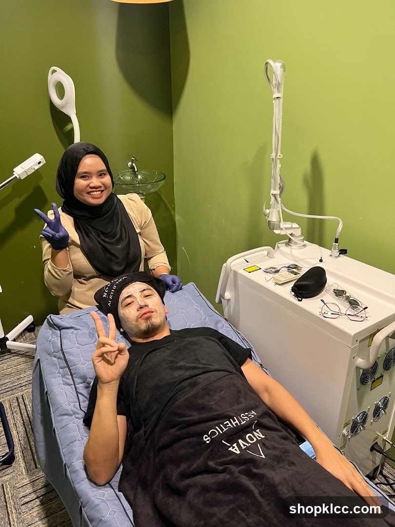 Client receiving facial treatment