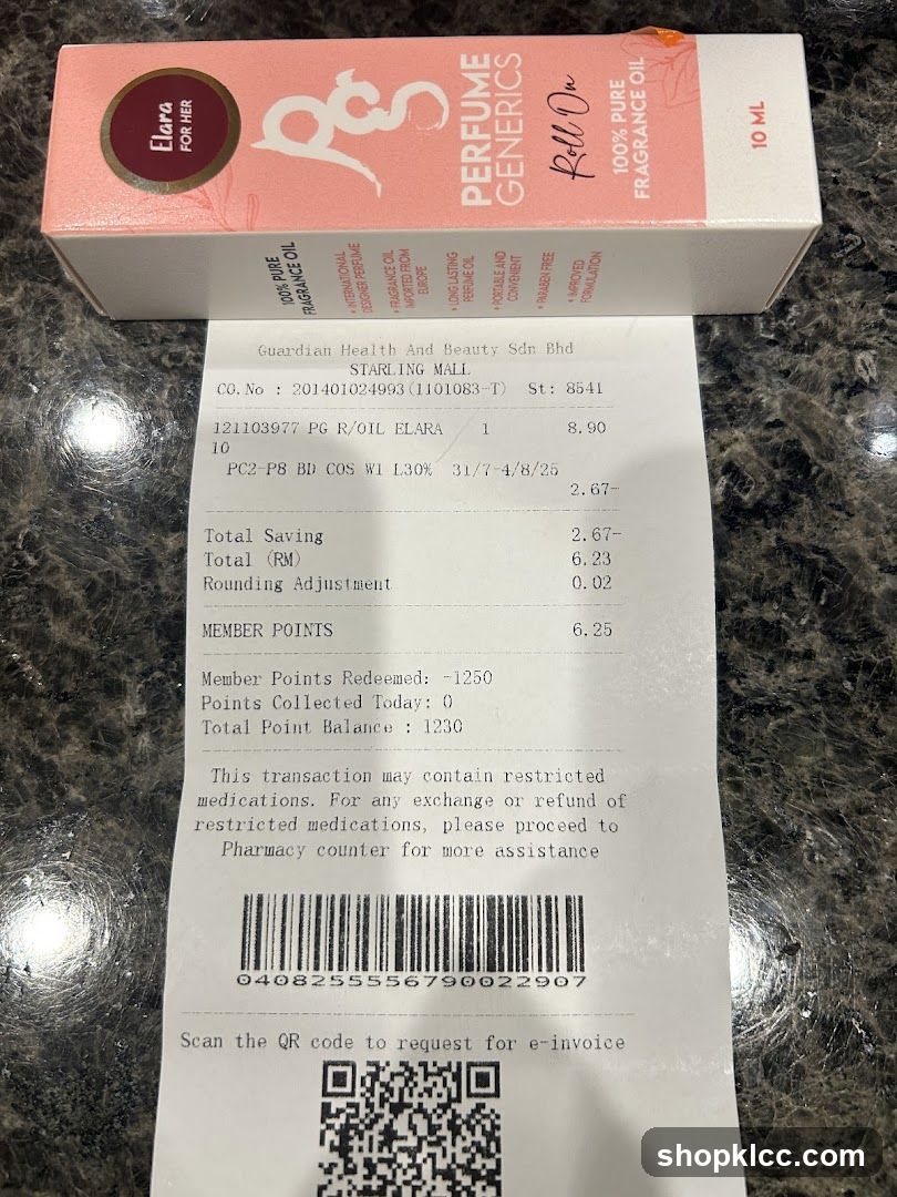 Elara Perfume Generics Receipt and Box