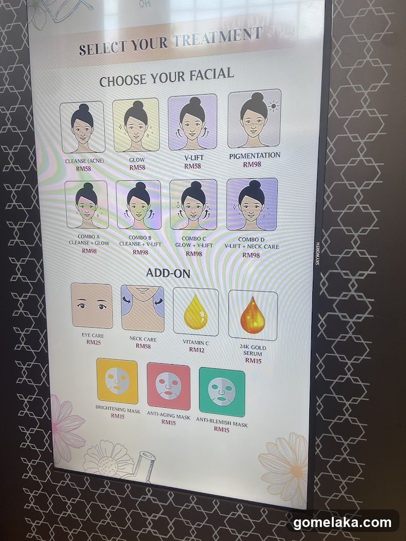 Facial Treatment Selection Menu