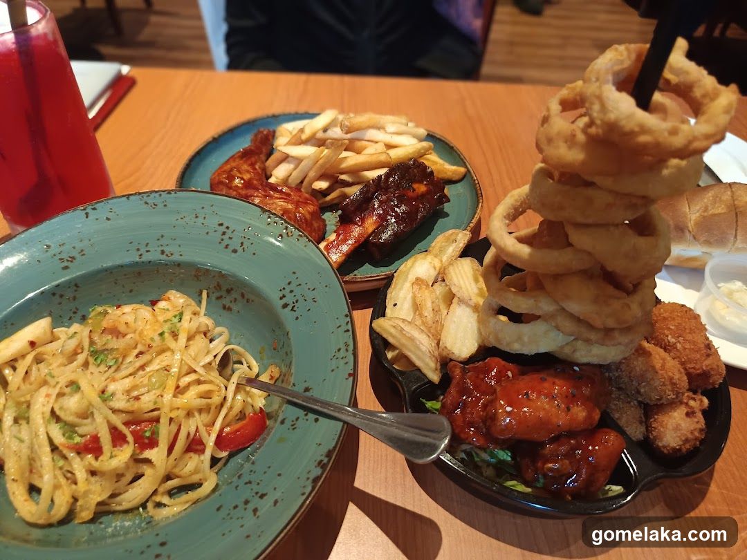 Platter of Food with Pasta and Drink