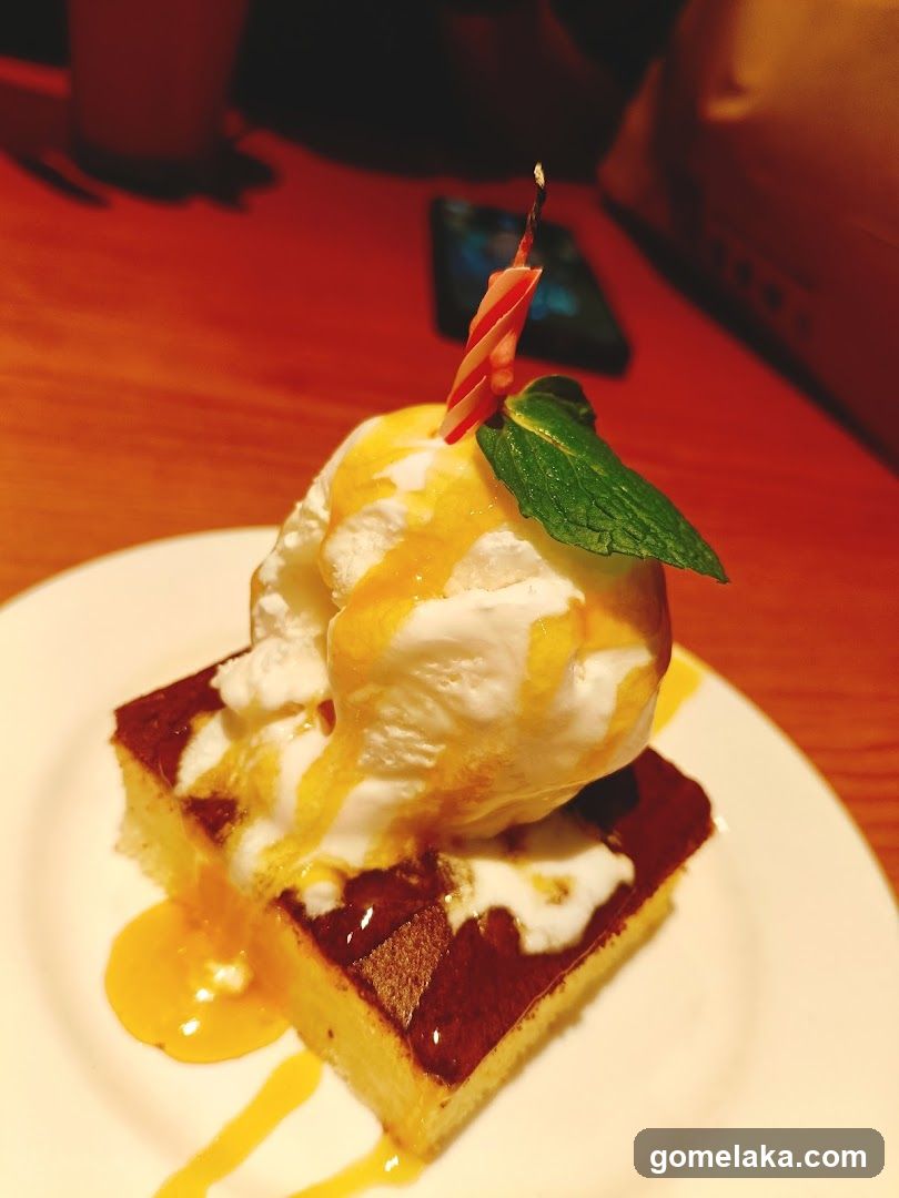 Dessert with Ice Cream and Candle