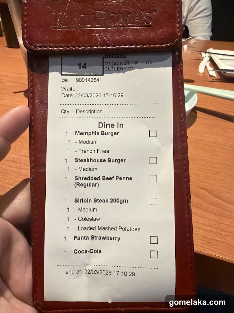 Tony Roma's Receipt
