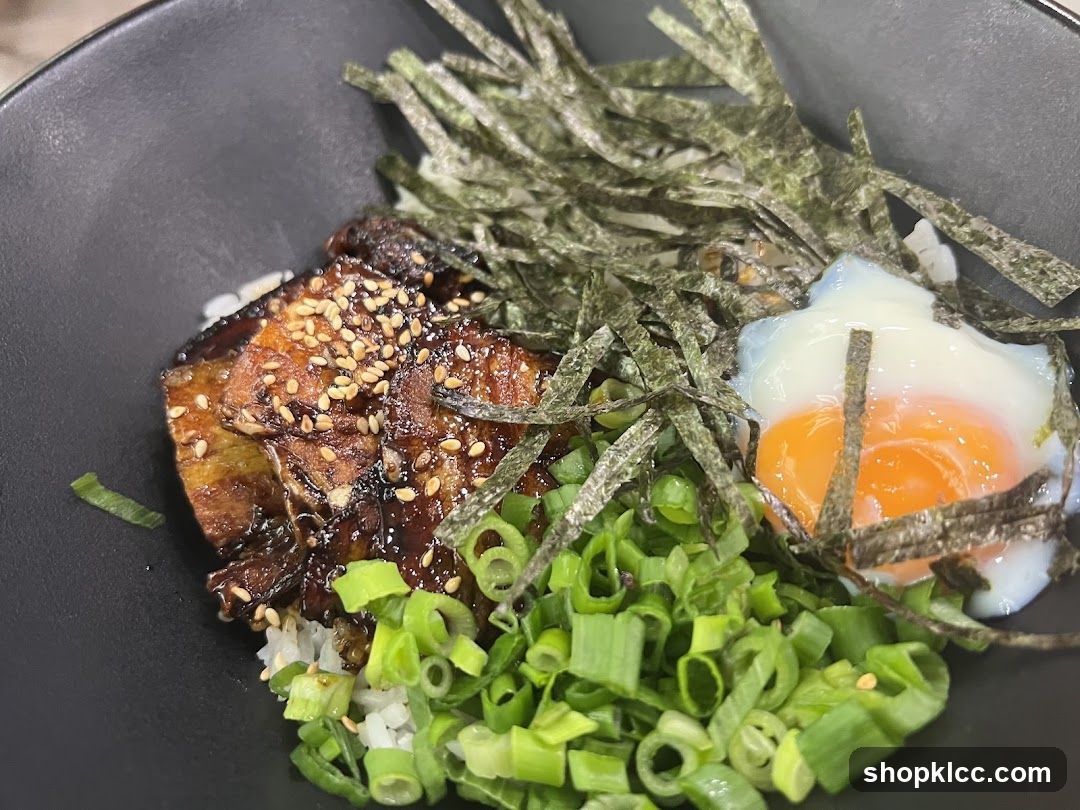 Rice bowl with grilled meat and egg