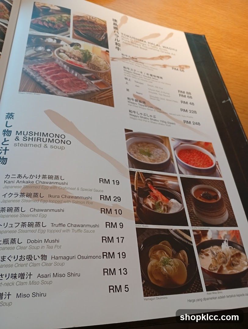Tokushima Halal Wagyu Menu
