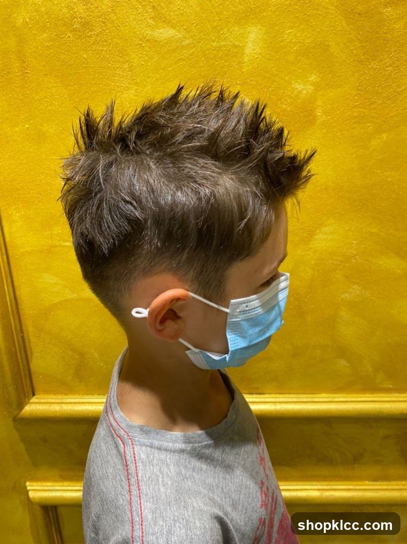 Spiky Haircut on a Child Wearing a Mask