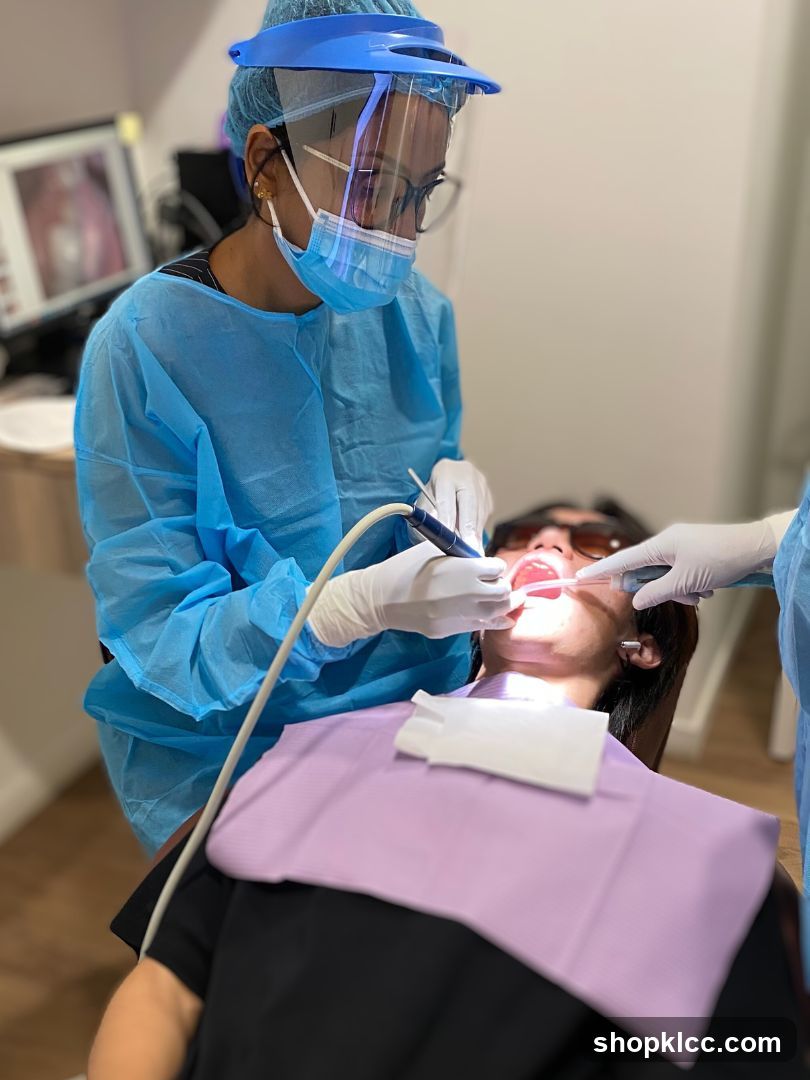 Dentist performing a dental procedure