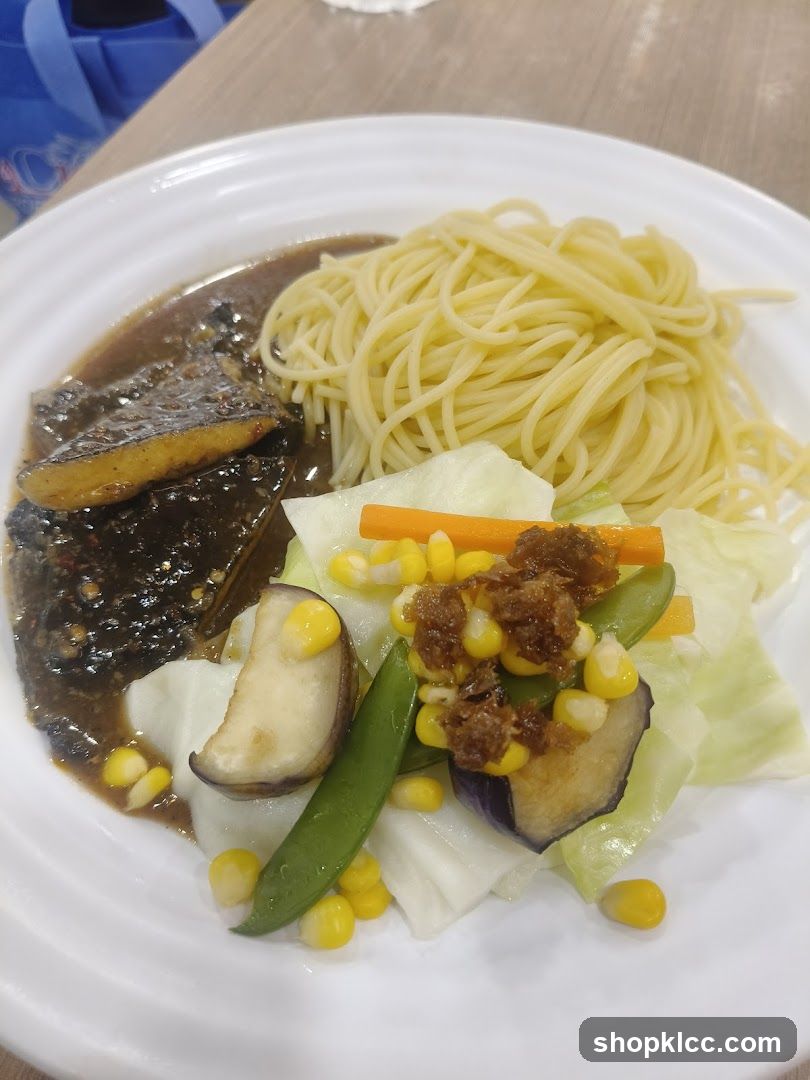Steak with Spaghetti and Vegetables