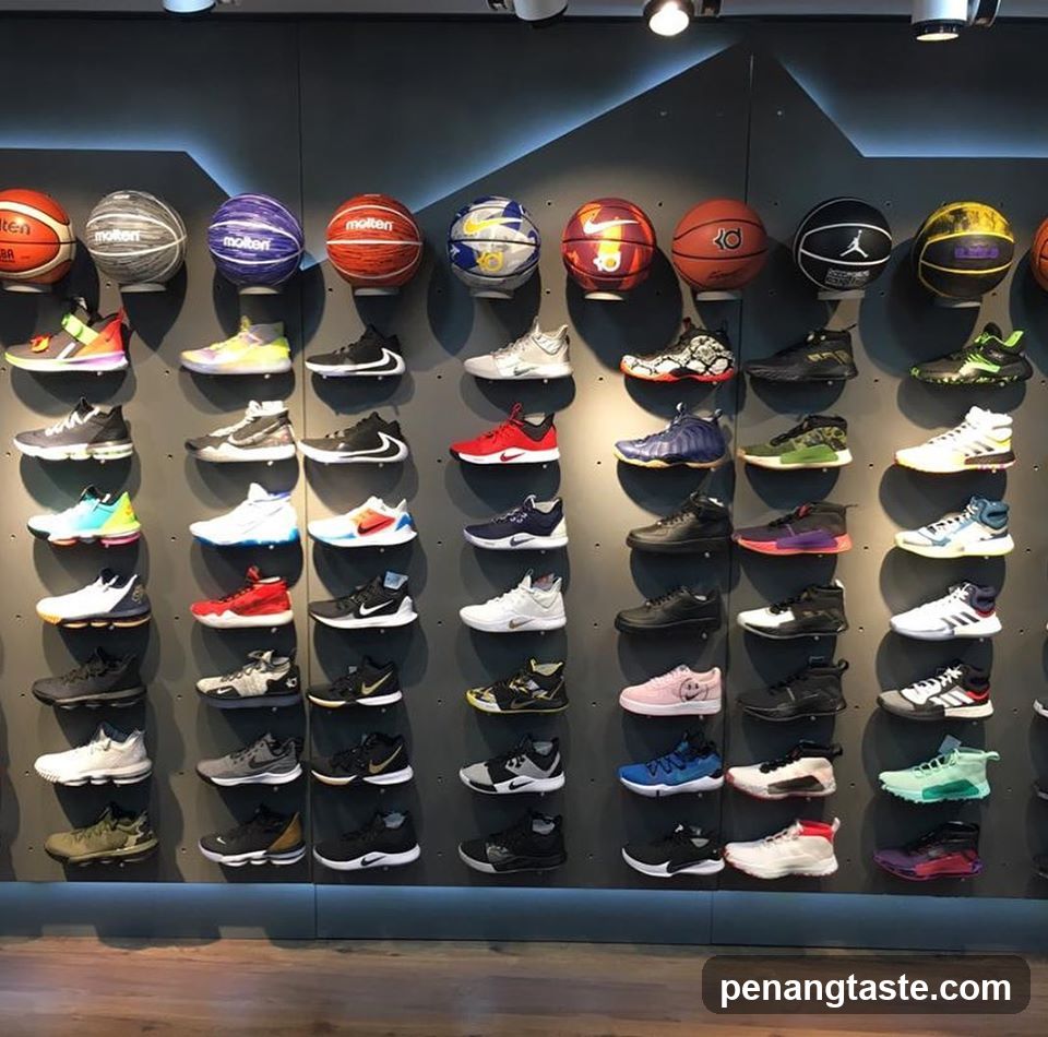 Wall Display of Basketballs and Sneakers