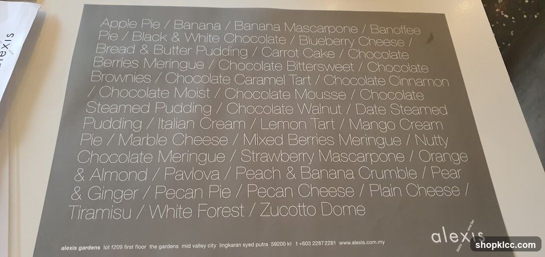 Dessert Menu