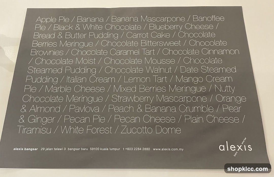 Dessert Menu