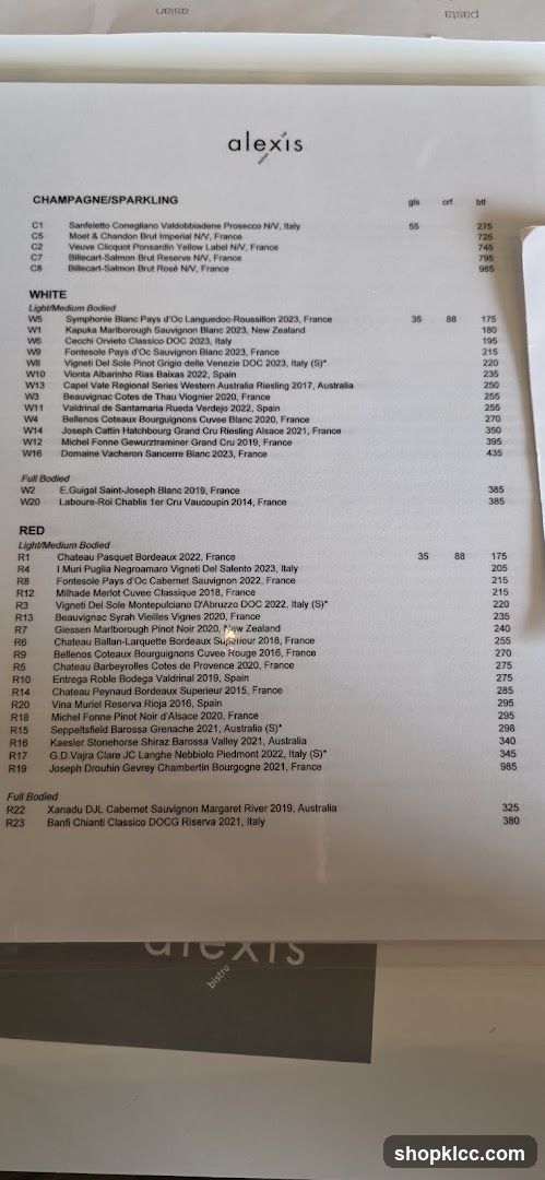 Alexis Bistro Wine List