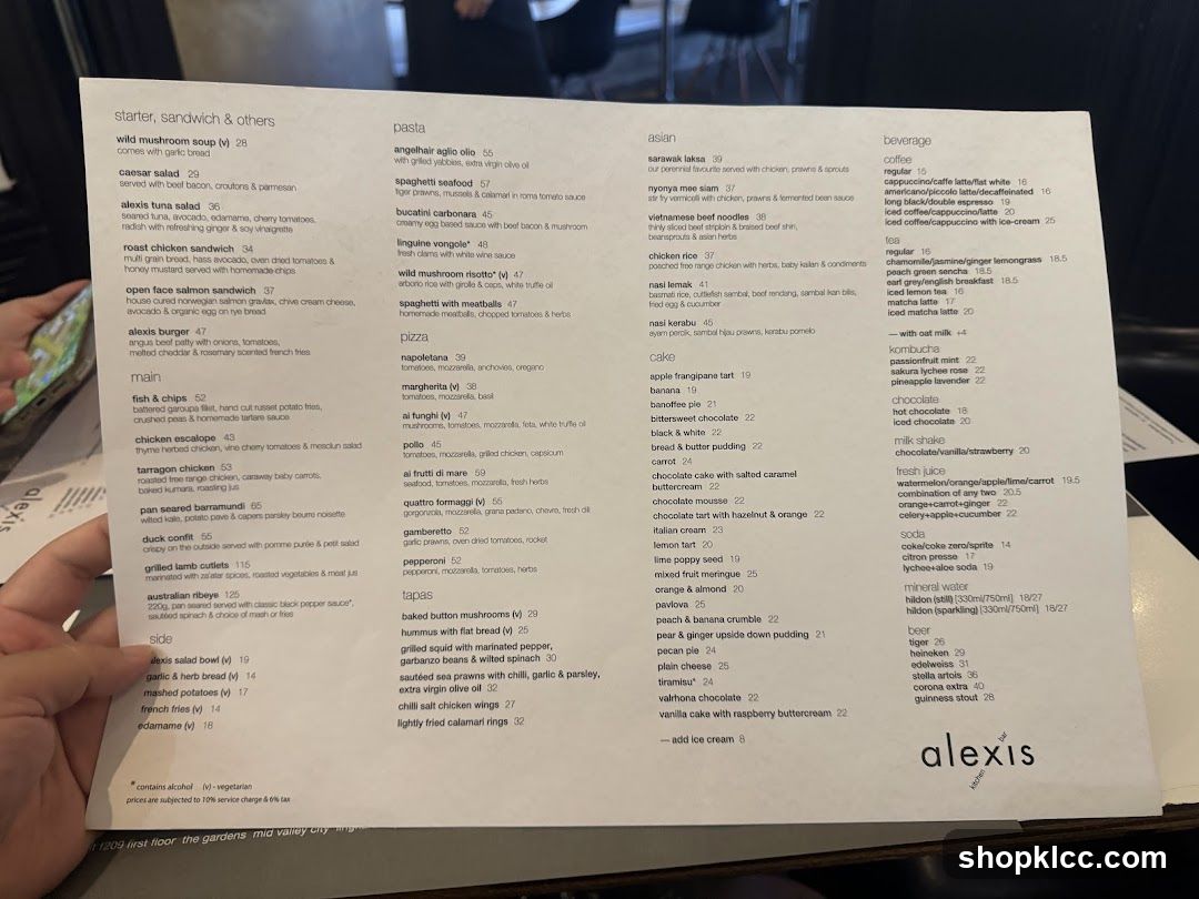 Alexis Kitchen Bar Menu