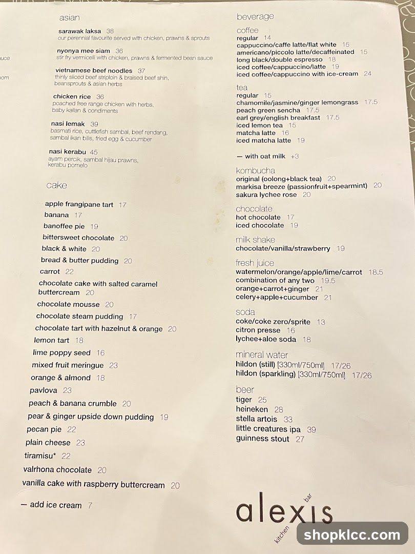 Alexis Kitchen Bar Menu