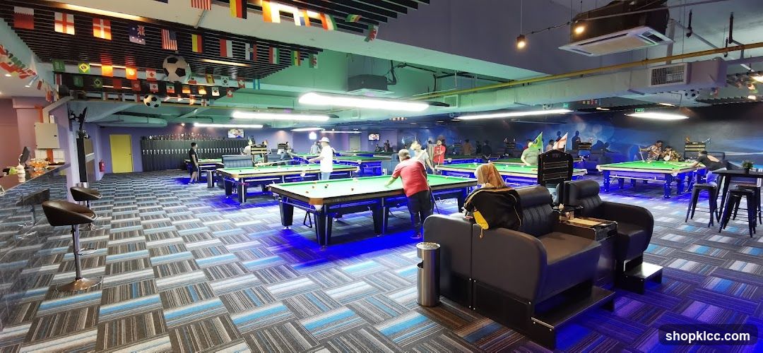 Billiard Hall with International Flags