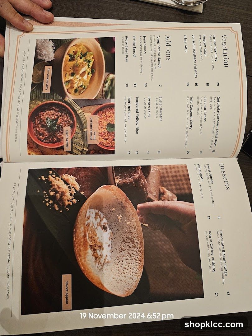 Vegetarian and Desserts Menu