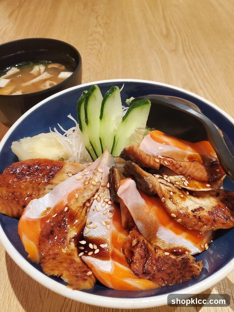 Salmon and Eel Donburi with Miso Soup
