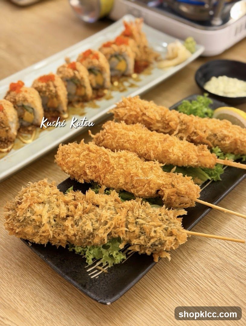 Fried Skewers and Sushi Rolls